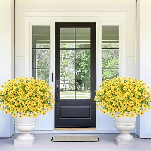 Elyum Artificial Flowers for Outdoors, 18 Bundles Artificial Plants & Flowers Outdoor, UV Resistant Faux Flowers Outdoor Fake Flowers for Outside Porch Window Box Decoration(Yellow) - color: Yellow, size: 18 Pack