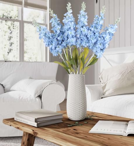 IPOPU Delphinium Artificial Flowers 6pcs 34.60'' Artificial Blue Flowers Faux Larkspur Blue Silk Flowers Fake Snapdragon Long Stem Tall Flowers for Floor Vase Home Decor Centerpieces (Sky Blue) - color: Sky Blue