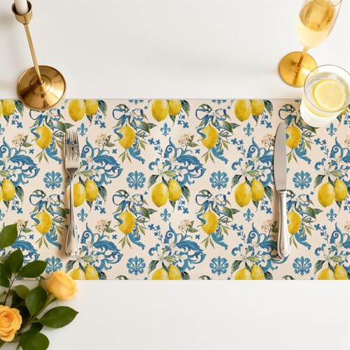 Larponder Summer Lemon Table Runner, 13x108 Inch | Table Decoration for Summer Seasonal Anniversary Holiday Kitchen Dinning Table Home Party Decor - color: Lemon-2, size: 13" x 108" (Rectangular)