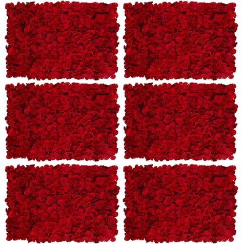 Flower Wall Panel Backdrop: 6 Pcs 24 x 16 Inch Red Artificial Hydrangea Floral Panels - color: Red, size: 6 PCS