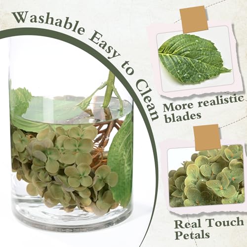 Waipfaru Green Hydrangea Artificial Flowers, 21" Real Touch Hydrangea Flowers, Faux Hydrangea Flowers Outdoor, Latex Artificial Hydrangeas All Season Indoor & Outdoor Home Decor & Wedding Arrangement - color: Dark Green, size: 3pcs
