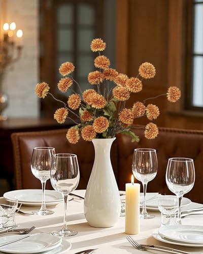 DuHouse 6pcs Artificial Flowers Faux Silk Pompon Mum,Silk Small Mini Chrysanthemum Ball with Stems for DIY Bouquets Centerpieces Vase Home Table Kitchen Decorations(Vintage Yellow) - color: Vintage Yellow, size: 6pcs