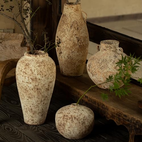 Ceramic Rustic Farmhouse Vase,Extra Large Terra Cotta Vase, Huge Pottery Decorative Flower Vases for Living Room Entryway Table Centerpiece Decor(8.7'' X 9.5'' x 9.5'') - color: Pellets
