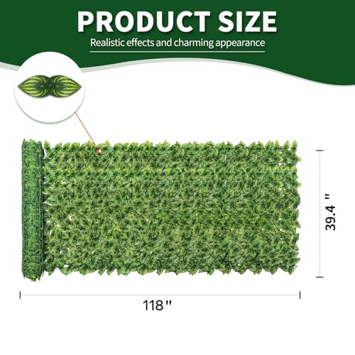 Artificial Ivy Privacy Fence Screen,39.4" X 118" UV-Anti Fake Leaves Plant Vine,Privacy Hedges Wall for Indoor Outdoor Garden Backyard Decor,Color Watermelon Leaves - color: Color Printing Watermelon Leaves, size: 39.4"x118"