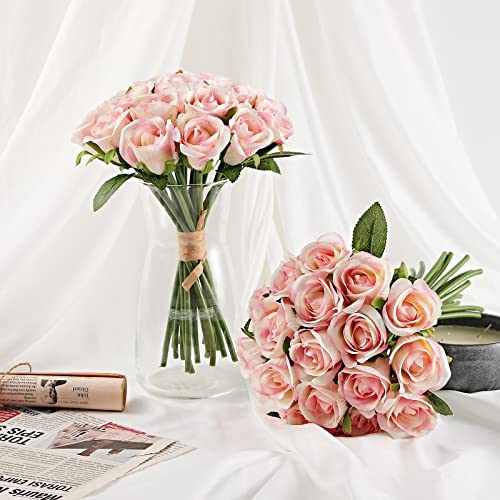 ZMZQ&flw 36 Roses Artificial Flowers with Single Stem, 2 Bouquet Silk Flesh Pink Roses Faux Fake Flowers for Outdoor Bridal Wedding - color: Flesh Pink 36pcs