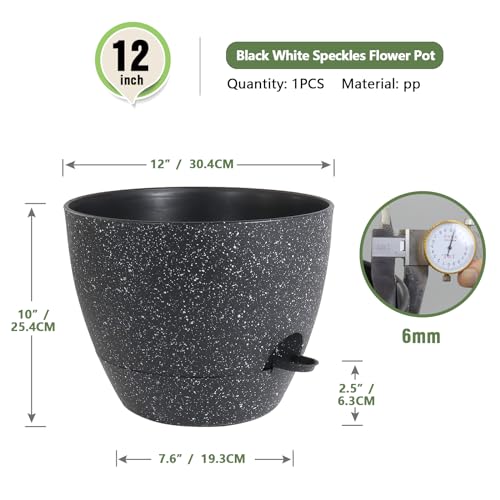 Meowell 12 inch Large Self Watering Pots for Indoor Outdoor Plants, Flower Plant Pots with Mesh Drainage Holes for Garden House Plants, Plastic Planters with Reservoir for Home Decor, Speckled Black - color: Speckled Black, size: 12inch B
