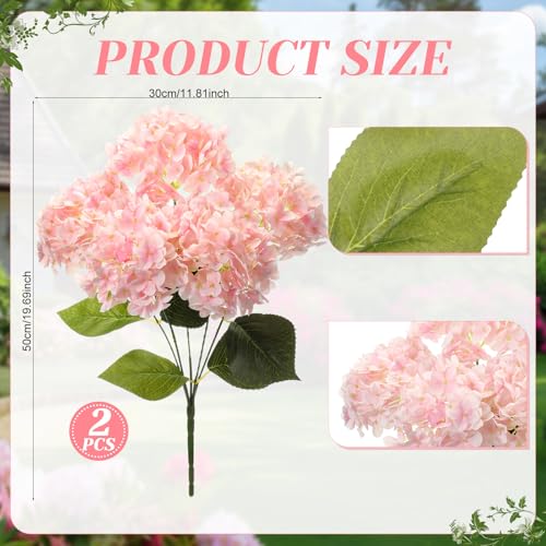 Hotop Hydrangea Artificial Flower Bush for Outdoor 19.6inch Large Silk Hydrangea 5 Heads Realistic UV Resistant Fake Flower for Porch Bouquet Window Box Wedding Indoor(2 Pcs,Pink) - color: Pink