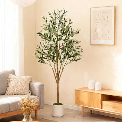 Artificial Olive Tree - Tall Indoor Faux Olive Tree with Planter & Basket, Realistc Fake Olive Tree with Fruits for Home Office Decor Living Roomi (5ft) - size: 5ft