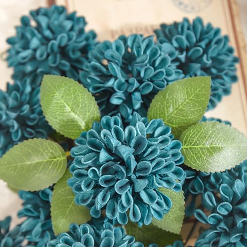 Artificial Flowers, 100pcs Dark Teal Artificial Rose for DIY Wedding Bouquets Centerpieces Arrangements, Dark Teal and Dahlia Flowers with Stem for Bridal Shower Party Home Decorations - color: Dark Teal Rose and Dahlia, size: 100pcs