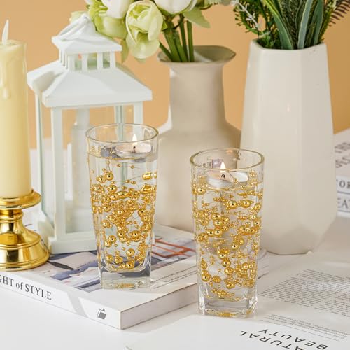 13Feet Pearl String Spool Roll for Floating Candles Faux Pearls Strands Garland for Vase Filler Wedding Centerpiece Christmas Table Decor (Gold) - color: Gold