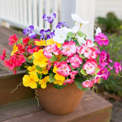 Hoppwodd Hibiscus Artificial Flowers for Outdoors Spring Decoration, 6 Bundles Faux Silk Flowers UV Resistant Look Real Artificial Tropical Flower Fake Plants for Outside Planter Porch Patio, Mix - color: Mix(red+pink+white+yellow+purple+light Purple)