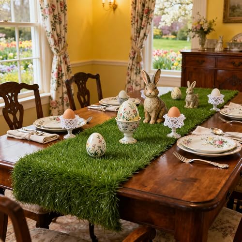 GLOBREEN Artificial Grass Table Runners 48 Inches - Green Faux Grass Turf Table Runner for Golf Football Party Decorations Wedding Birthday Dining Baby Shower - size: 12" x 48"/1PCS