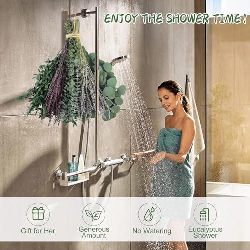 120+ Pcs Mixed Dried Eucalyptus & Lavender Flowers for Shower, Preserved Natural Eucalyptus Leaves for Wall Hanging, Plant Fragrance, Dried Florals for Vase Fillers, Wedding, Green Bathroom Decor