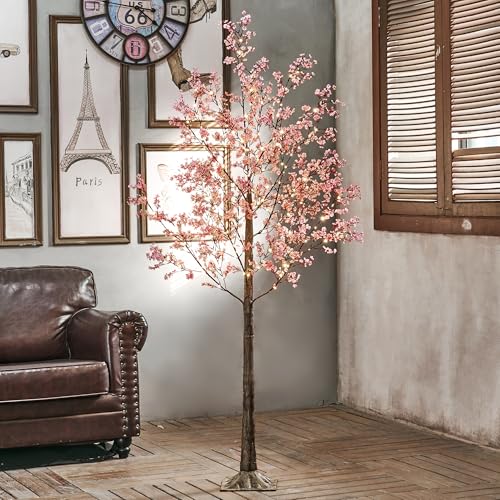 LIGHTSHARE 6FT Lighted Cherry Blossom Tree with 171 LED Warm White Lights, Artificial Sakura Tree with Dimmable Timer Transformer, Indoor Outdoor Decorative Tree with Ground Stakes - style: 6FT Sakura Tree
