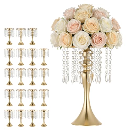 VEVOR 20 PCS Wedding Flower Vase, 13.4 in Tall Flower Table Centerpieces, Crystal Banquet Vases Easy Installation, Electroplated Finish, Versatile Arrangement Stand for Party Events Home Decor, Gold - size: 8.1 x 13.2 in