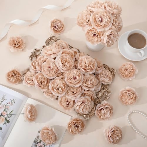 Thiccywoov 200 Pcs Flowers Long Stem Artificial Rose Bulk, 3.2 Inches Silk Rose Head Flowers Faux for Wedding Bridal Bouquet Independence Day Home Floral DIY Centerpieces Party Decoration (Nude) - color: Nude