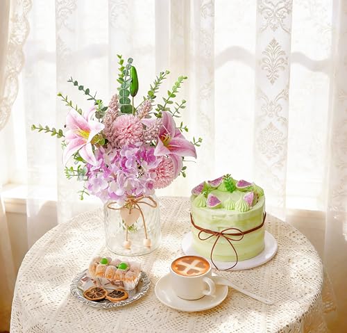 Faux Flowers with Vase, Artificial Silk Flowers in Vase for Mom Gifts, Fake Pink Lily, Hydrangea and Dandelion, Arrangement for Home Spring & Summer Decor Dining Coffee Table Centerpiece Decorations - color: Purple & Pink