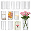 12 pcs Ribbed Glass Cylinder Vases for Centerpieces,6 inch Clear Glass Candle Cylinders, Flower Vase & Floating Candle Holder, Wedding Decorations, Dining Table & Home Décor Gift - size: Ribbed-12PCS