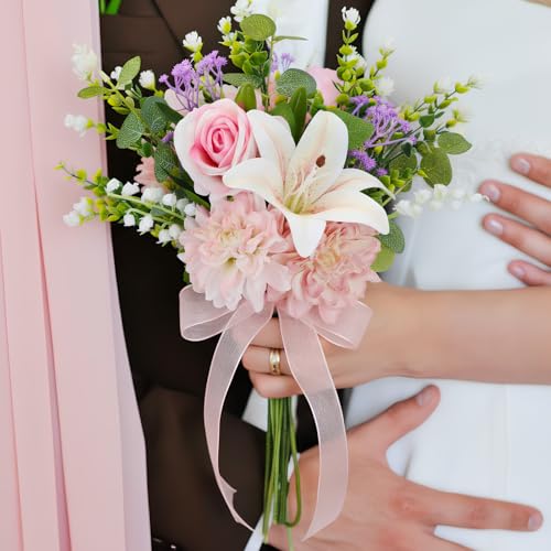 Suncalla Artificial Flowers Bouquet Romantic Fake Flower for Decoration and Wedding, Mix Faux Flowers Spring Decorations for DIY Bouquet Home Floral Arrangement Tables Centerpieces Decor