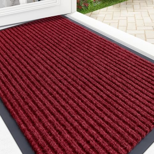 OLANLY Front Door Mat Indoor Outdoor Entrance, Waterproof Heavy Duty Doormat, Fade Resistant, Low Profile, Easy Clean Patio Porch Welcome Floor Mats for Entry, 29.5x17, Wine Red - color: Wine Red, size: 29.5" X 17"