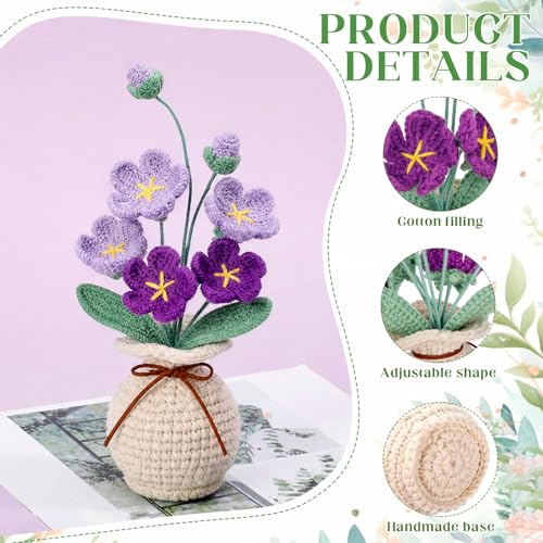 Marsui Crochet Flower Bouquet with Vase Forget-Me-Not Flowers Pot Crocheted Flower Handmade Knitted Potted Flowers Gift for Wome Coworker Father's Gifts Back to School Gift Home Decoration (Purple) - color: Purple, style: Forget-me-not