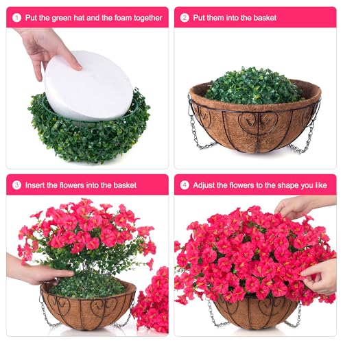 Artificial Faux Hanging Plants Flowers Basket for Outdoor Outside Spring Summer Decoration, Silk Morning Glory in Planter UV Resistant Look Real Fake Flower for Porch Patio Balcony Home Yard, Hot Pink - color: Hot Pink