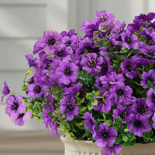 CEWOR Artificial Flowers for Outdoor Indoor, Fake Silk Daisy with Eucalyptus Leaves, Faux Flower for Garden Front Door Porch Planter Patio Home Decor (12 Bundles, Deep Purple) - color: Purple Daisy