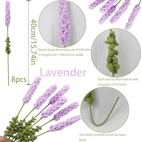 8 Pcs Crochet Flowers Bulk Lavender Crochet Flower Gifts Purple Handmade Crocheted Flowers Bouquet DIY Home Decor for Mother's Day Birthday Wedding Women Moms Wives Friends - color: Lavender-light Purple