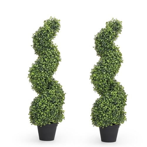3ft Spiral Topiary Trees Artificial Outdoor Set of 2 – UV Resistant Faux Boxwood Plants for Outdoor Planters, Fake Bushes & Shrubs for Front Porch Outside Decor (3 Foot/36 Inch) - color: Light Green, size: 3ft