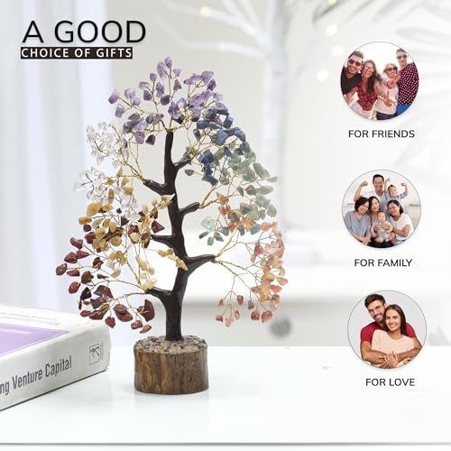 YATHABI 7 Chakra Tree of Life Decor - Crystal Tree - Feng Shui Decor - Crystal Bonsai Tree - Gem Tree - Gemstone and Crystals - Spiritual Tree - Chakra Stones - Crystal Gifts - Birthday Gift for Women - color: Seven Chakra Golden Wire, size: 10 Inch