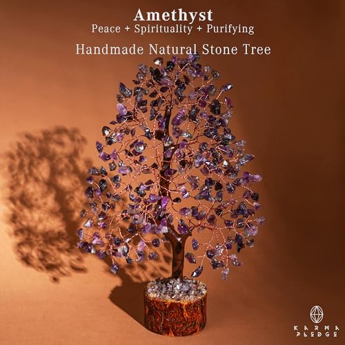 Crystal Tree of Life Amethyst Healing Crystal Trees for Home & Office Decoration, Handmade Crystal Money Bonsai Trees for Positive Energy, Good Luck, Christmas Decor, Birthday Gifts for Women, Mom - color: Wooden Base Amethyst Crystal Tree