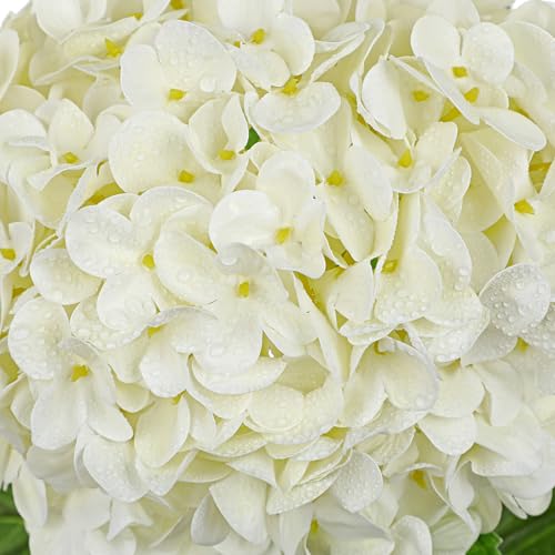DILATATA Large Real Touch Hydrangea Artificial Flowers with Stems, 8" Full Bloom Fresh Touch Faux Hydrangea Bouquet for Vase Decor, Wedding Centerpieces, Home Table Arrangement 25.5” White Hydrangeas - color: White-l