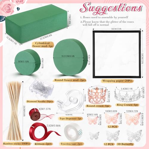 XunYee Bouquet Kit 20 Sheet Flower Wrapping Paper 100 Pcs Bamboo Skewers Floral Foam Blocks for Anniversary Birthday Gift Graduation Mother's Day(Transparent Black) - color: Transparent Black