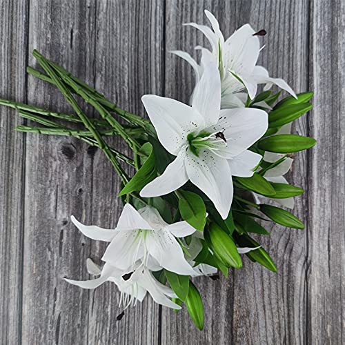 7 Pcs Artificial Lily Flowers Artificial Lilies Flowers for Home Wedding Bouquets Home Hotel Party Decor Graves Arrangement (White) - color: White