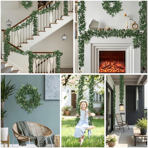 RECUTMS Artificial Olive Leaves Vine 2Pcs 6.2Ft Italian Ruscus Greenery Garland Faux Hanging Silk Leaf Ivy Plant for Indoor Outdoor Home Garden Wedding Birthday Party Table Spring Summer Decor(Green) - color: Olive Leaves Vine Green