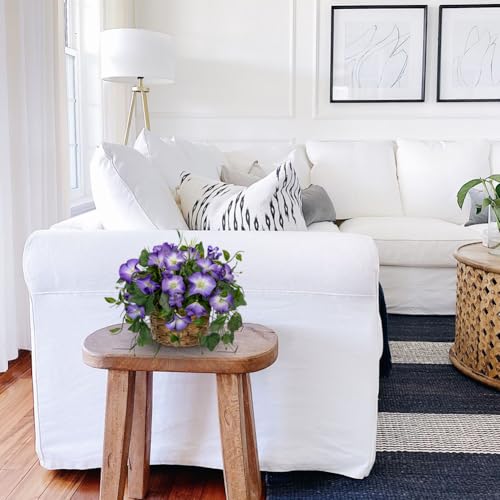 Briful Faux Floral Centerpieces with Rattan Basket Artificial Potted Morning Glory Silk Flowers Fake Flower Arrangement for Home Office Dining Room Table Wedding Party Decor(Purple) - color: Purple