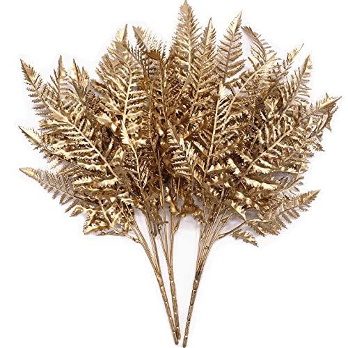 CATTREE Christmas Artificial Plants Decoration, Plastic Golden Boston Shrubs Plant Simulation Fern Leaves Fake Grass for Wedding Party Indoor DIY Home Office Table Centerpieces Decor - Gold 3 Pack - color: Gold Boston Grass - 3 Pcs