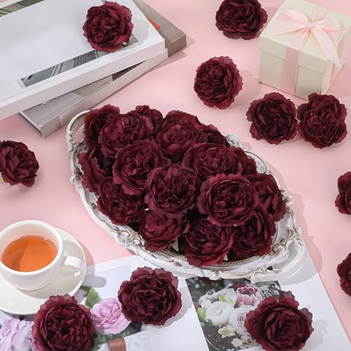 Thiccywoov 200 Pcs Flowers Long Stem Artificial Rose Bulk, 3.2 Inches Silk Rose Head Flowers Faux for Wedding Bridal Bouquet Independence Day Home Floral DIY Centerpieces Party Decoration(Burgundy) - color: Burgundy