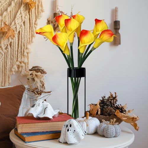 8 Pcs Calla Lily Artificial Flowers 26 Inch Lilies Flowers Floral Bouquet for Home Table Party Wedding Decor (Orange) - color: Orange