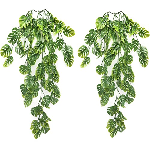 Artificial Hanging Turtle Leaf Plants, Fake Vines Plastic Ivy Greenery Garland Faux Vine Grass Flowers Leaves Outdoor Indoor Home Garden Party Wedding DIY Bedroom Christmas Decorations Decor 4 Pack - color: Turtle Leaf Vine/ 4 Pack