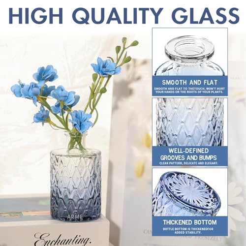 Arme Bud Vases Set of 32, Blue Vase for Centerpieces, Clear Bud Vase in Bulk, Mini Flower Vintage Cute Vases for Centerpieces, Small Glass Vases for Wedding Decor, Home Table Flower Décor - color: Blue-32pcs, size: 32 Pcs