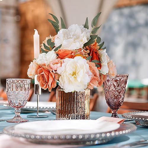 Rose Artificial Flowers Combo Fake Flowers Rose Silk Flowers with Stems for DIY Wedding Bouquets Centerpieces Arrangements Table Decor Bridal Baby Shower Party Home Decor Indoor Outdoor(Champagne) - color: Champagne