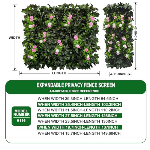 Artificial Expandable Ivy Privacy Fence Screen,Adjustable Size,Dense Leaf Panel,Perfect for Balcony,Garden,Fence Cover and Green Wall Decoration - color: BRANCH-MIXED FLOWER
