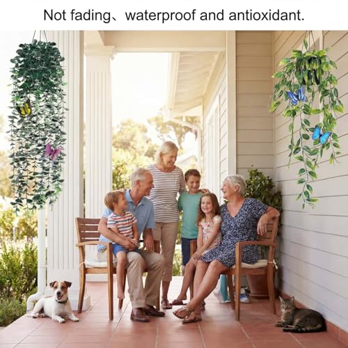 3 Pack Fake Plants Indoor Outdoor with 6 Butterflies – Small Artificial Potted Hanging Plants for Shelf, Balcony, Patio & Wall Decor | Faux Plants for Living Room, Bedroom, Office, Porch - size: 3-pack-3in1