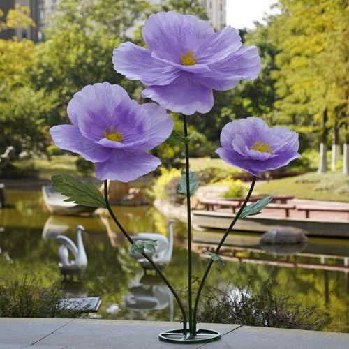 Giant Flowers,Oversized Artificial Flower with Gradient Petals,Large Paper Floral Decor with Stand for Wedding Backdrops, Event Parties, Photo Booth Props, Home Decoration (Purple) - color: Purple