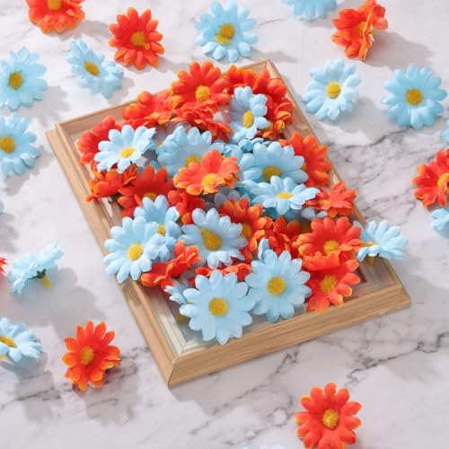 uxcell 100pcs Artificial Daisies Flower Heads,1.6" Silk Fake Daisies Heads Mini Daisies Artificial Flowers Bulk for DIY Wedding Bouquets Centerpieces Party Home Decorations, Orange - color: Orange