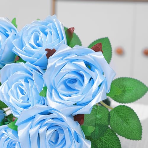100 Count Premade Ribbon Petals for DIY Eternal Roses, Craft Your Own Forever Flower Bouquet for Wedding, Valentine's Day - color: 100 Pcs Light Blue