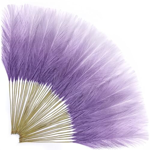 TORONTOKYO ORONTOKYO Gradient Purple Pampas Grass Decor, 50Pcs 21.6 inch Artificial Faux Pompas Grass Small Fluffy Arrangement for Wedding Boho Home Decor Vase Filler - color: Purple, size: 21.6inch-50Pcs