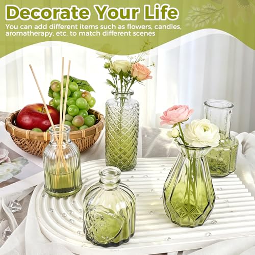 Babenest 12pcs Green Small Bud Vase Set, Mini Gradient Glass Flower Vases in Bulk, Decorations Vintage Little Vase for Rustic Wedding Party Home Office Recepetion Centerpieces Table Decor - color: Green, size: 12pcs