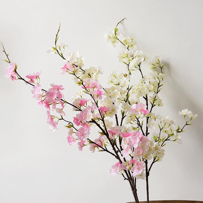4 Pcs Cherry Blossom Branches for Vase 43 inch Artificial Cherry Blossom Silk Cherry Blossom Branches Long Stems Fake Flowers Vase Arrangements for Home Wedding Party Decor,White - color: White